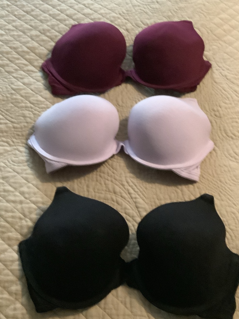 Fruit of the Loom 34C T-Shirt Bras – Pack of Three (Burgundy, Lilac, Black.